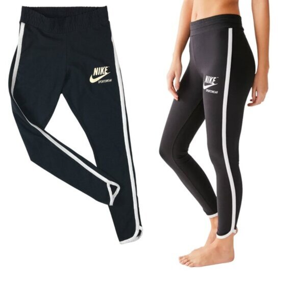 NIKE SPORTSWEAR Black Side Stripe Cotton Leggings SMALL - Picture 1 of 6